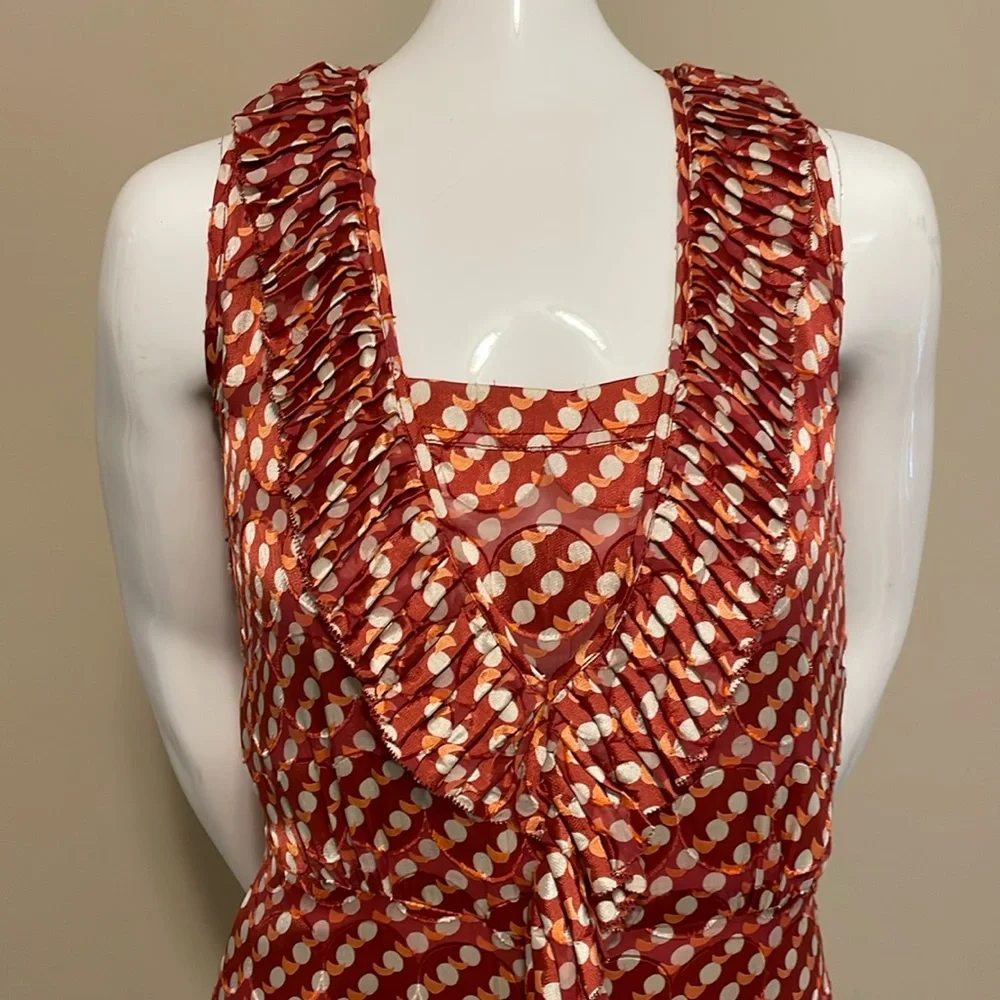 Tory Burch Janetta Silk Polka Dot Ruffle Dress 4 Asymmetric High Low Hem Keyhole